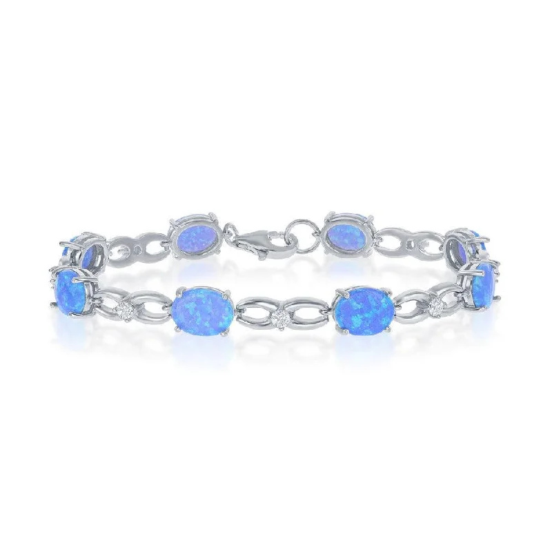 ladies bracelets display-Sterling Silver Infinity Blue Opal and CZ Bracelet, 7.25"