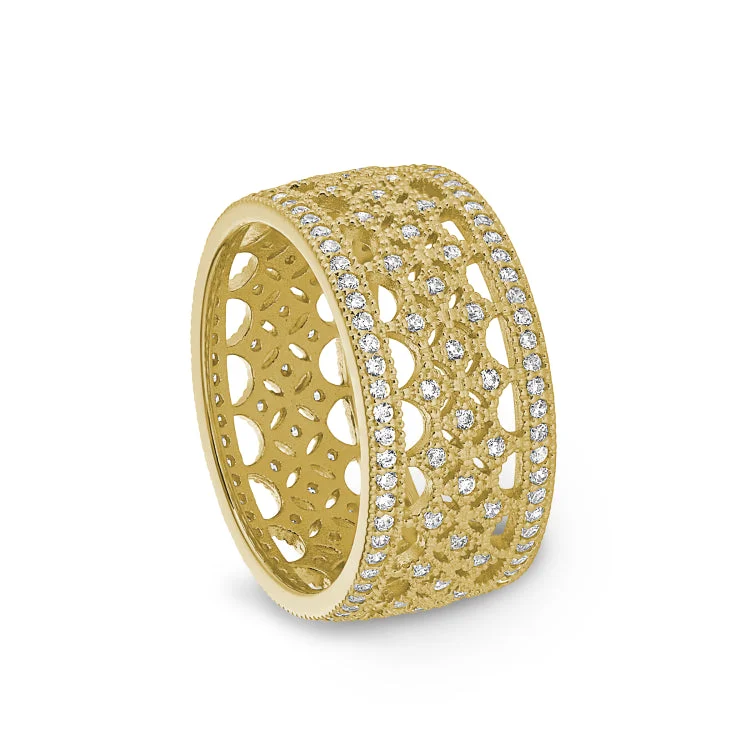 Ladies rings cog charm -Gold Finish Sterling Silver Micropave Fancy Ring with Simulated Diamonds