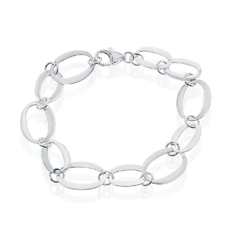 ladies bracelets christmas-Sterling Silver Small and Large Oval Alternating Bracelet, 8"