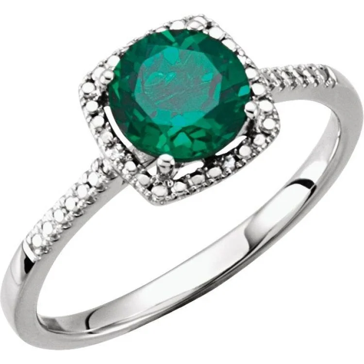 Ladies rings tie radiance -Sterling Silver Lab-Grown Emerald & .01 CTW Natural Diamond Ring