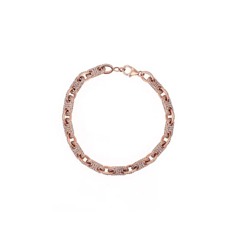 ladies bracelets chain-14k Rose Gold Diamond Flat Link Bracelet BRG00069