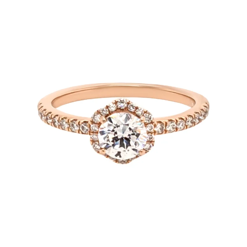 Ladies engagement rings halo stone shine -Halo Floral Diamond Shank Engagement Ring Setting