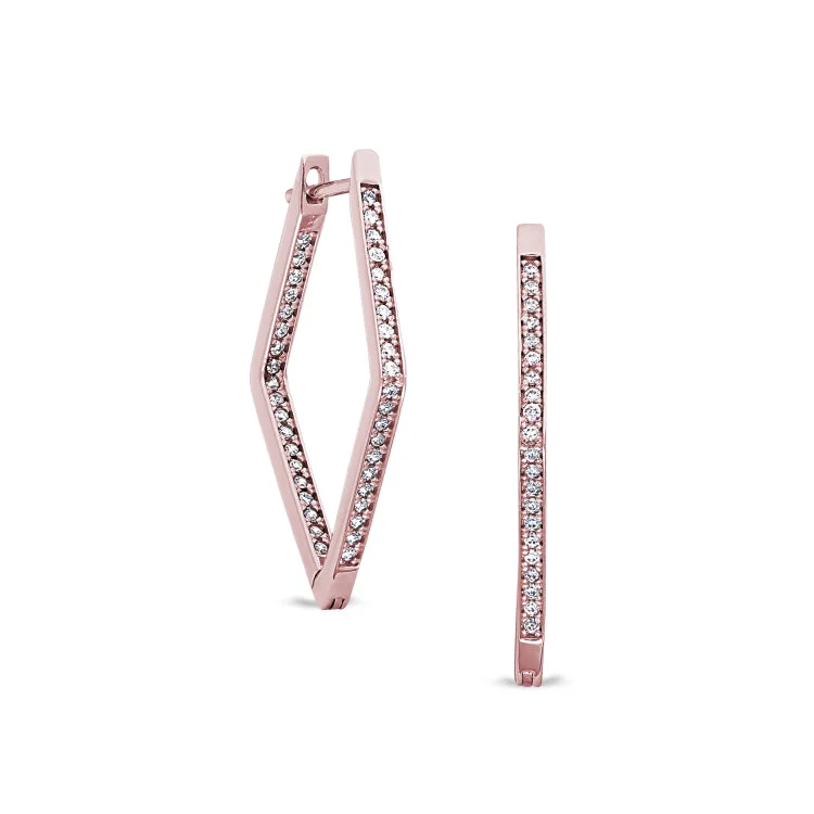 Ladies earrings vibe charm -Rose Gold Finish Sterling Silver Micropave Diamond Shape Hoop Earrings with Simulated Diamonds