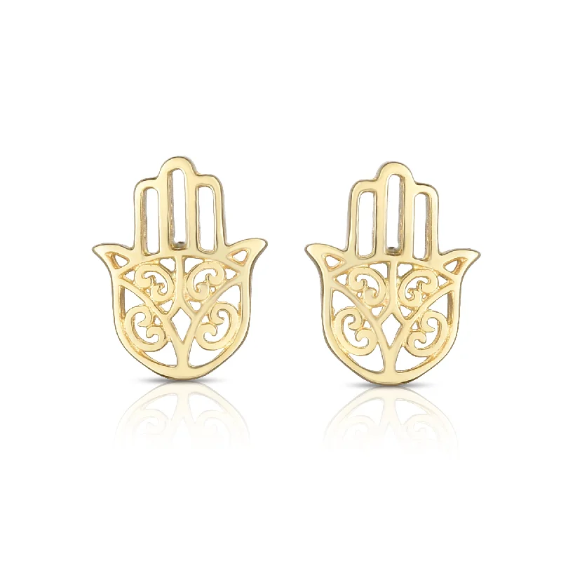 Ladies earrings moon charm -14K Gold Hamsa Stud Earring