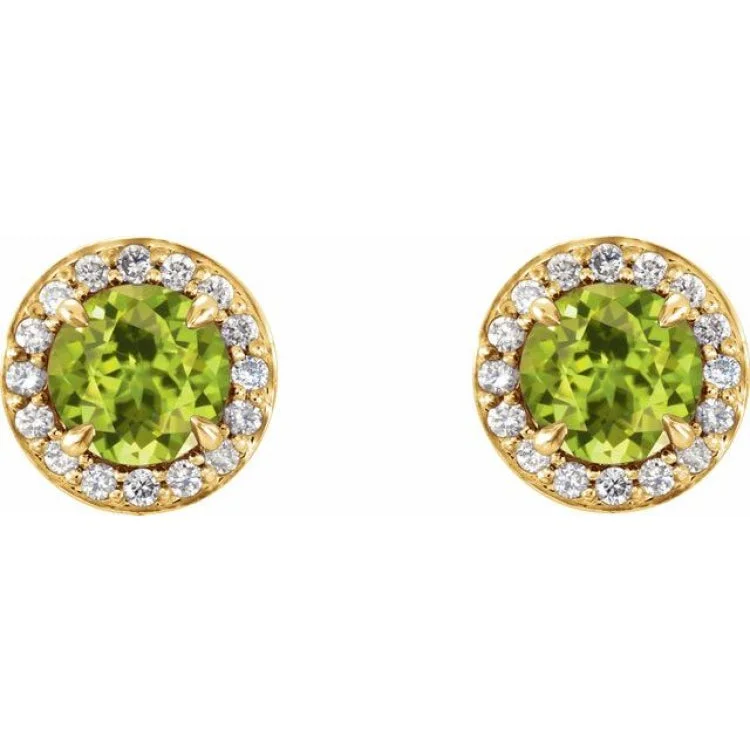 Ladies earrings labradorite glow -14K Yellow 4 mm Natural Peridot & 1/10 CTW Natural Diamond Earrings