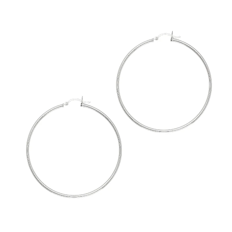 Ladies earrings life charm -Silver 2x50mm Hoop Earring