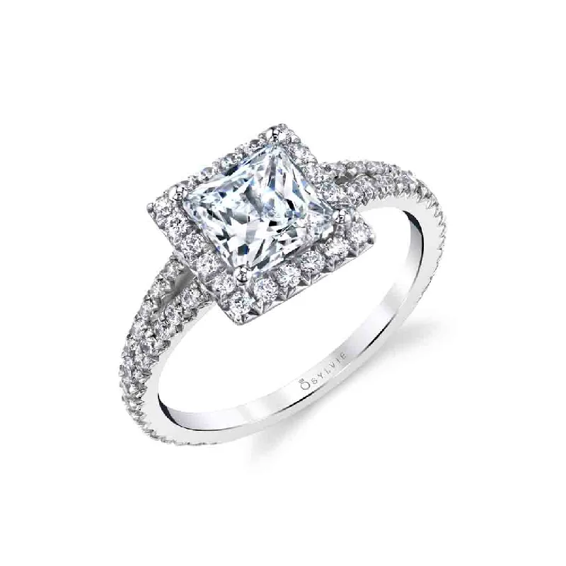 Ladies engagement rings platinum sparkle -Sylvie Princess Cut Engagement Ring S2493