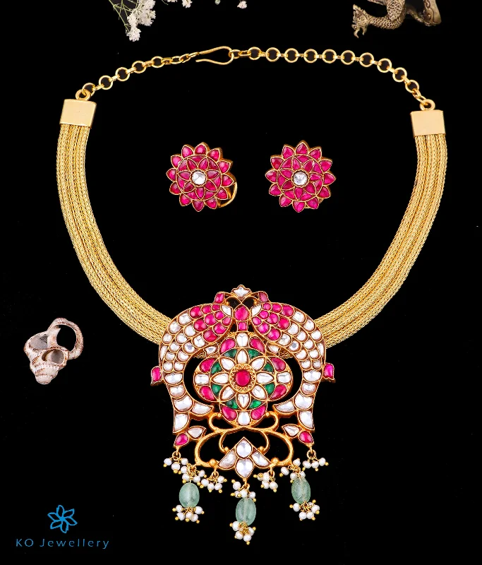 ladies necklaces cocktail-The Takht Silver Kundan Jadau Necklace