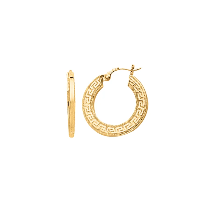 Ladies earrings fade shine -14K Gold Greek Key Hoop Earring