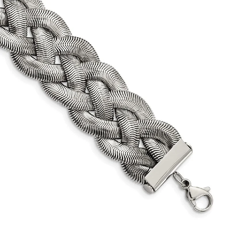 ladies bracelets trending-Stainless Steel Polished Braided with 1.25in ext. Bracelet