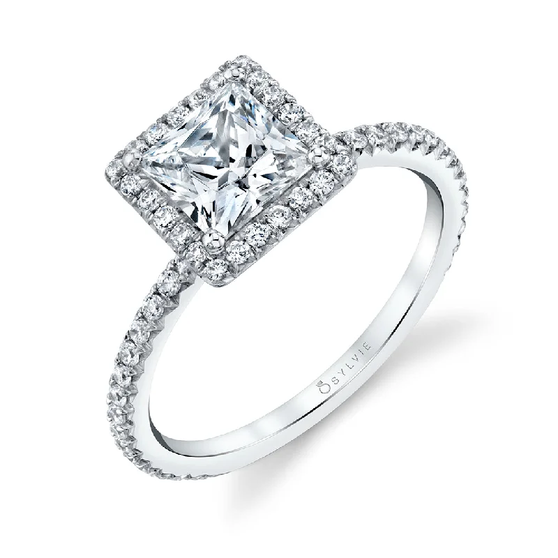 Ladies engagement rings grit shine -Sylvie Princess Cut Halo Engagement Ring S1793 - PR