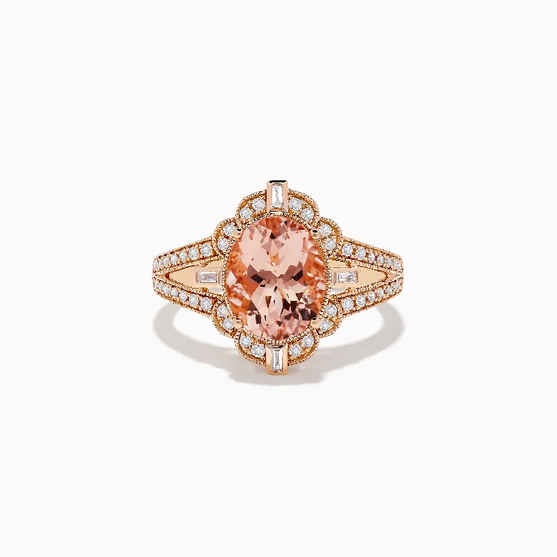 Ladies rings antique charm -Blush 14K Rose Gold Morganite and Diamond Ring