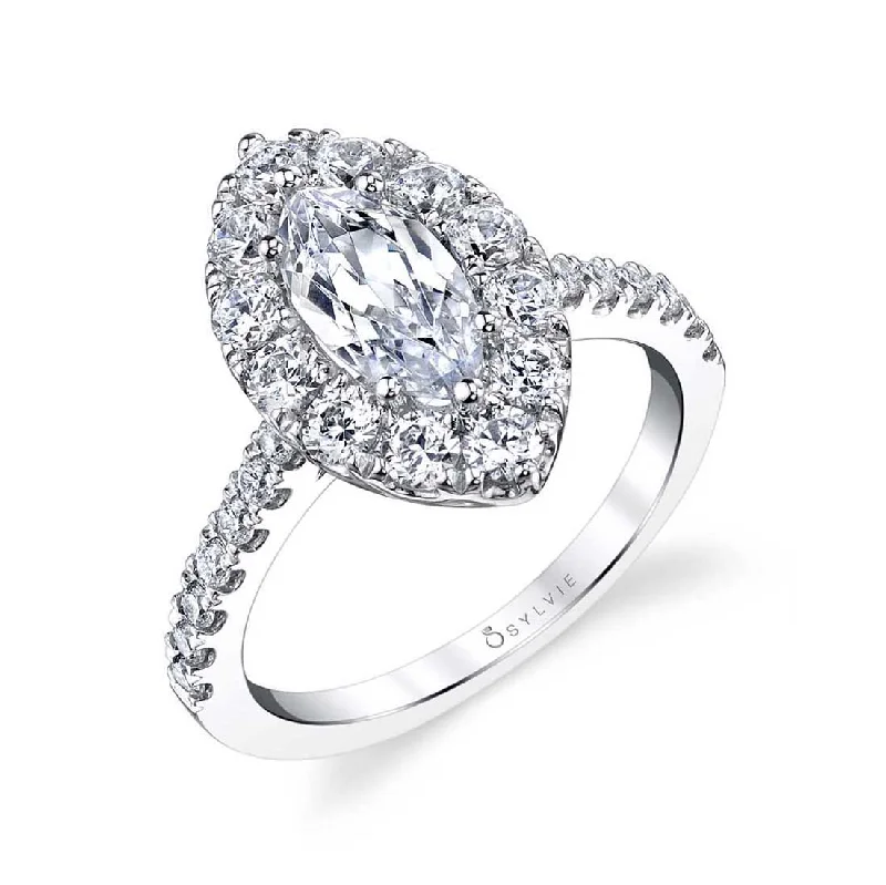 Ladies engagement rings vibe charm -Sylvie Marquise Cut Halo Engagement Ring S1299-MQ