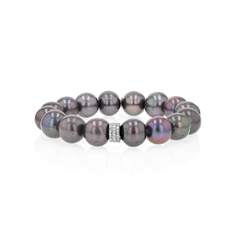 ladies bracelets mother’s day-Tahitian Pearl Bracelet with Diamond Rondelles - 12mm  B0003879