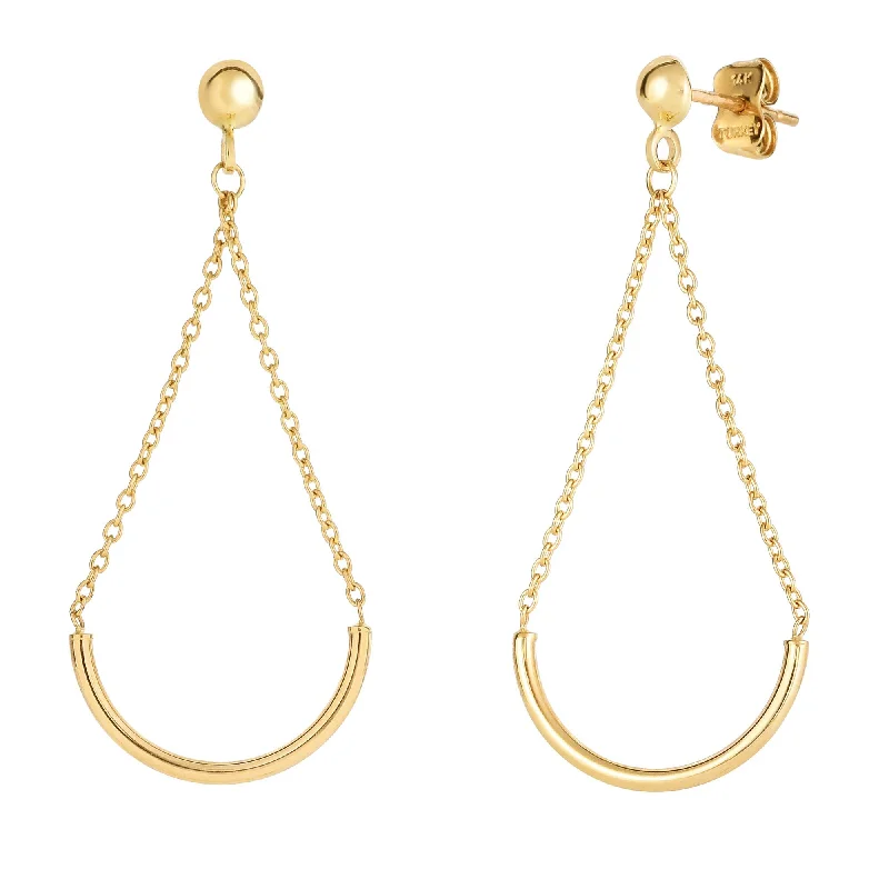 Ladies earrings web shine drop -14K Gold Polished Curved Bar Drop Earring