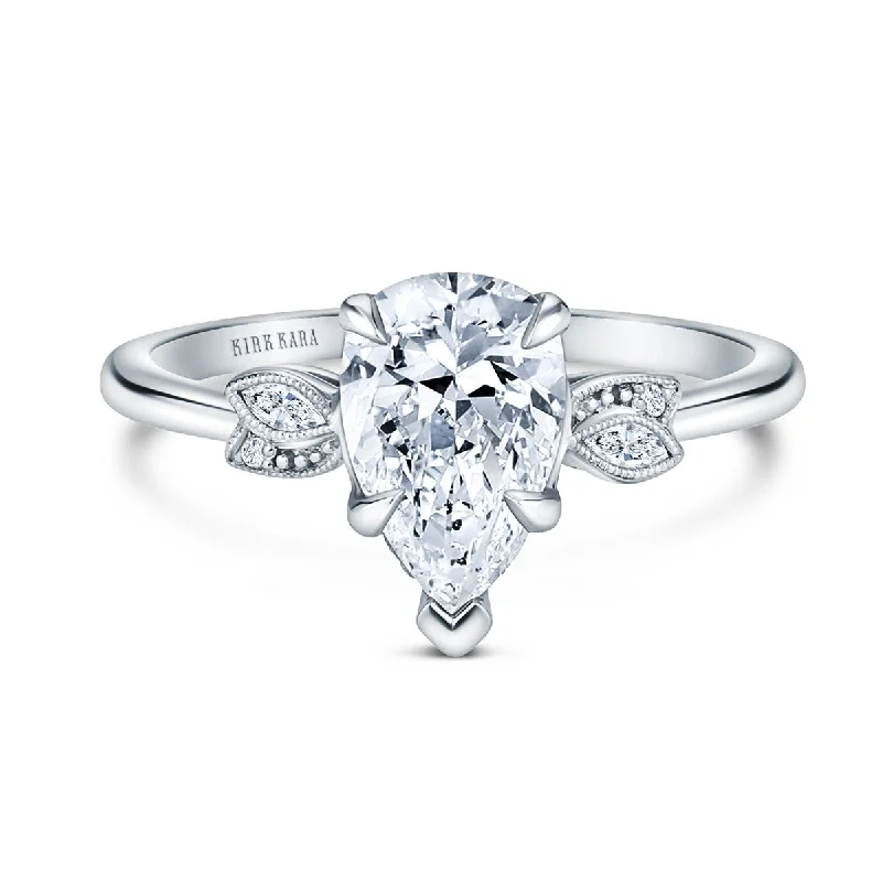 Ladies engagement rings old charm -Floral Leaf Pear Diamond Engagement Ring Setting