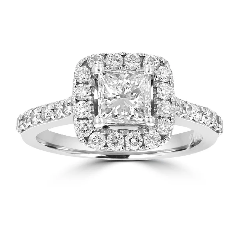 Ladies rings citrine radiance -14KT WHITE GOLD 1 1/2 CTW PRINCESS CUT DIAMOND ACCENT HALO RING