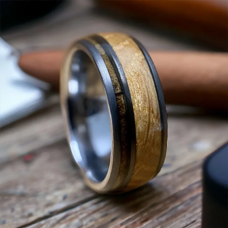 Ladies rings meow shine -“The Winston Churchill” Kentucky Straight Bourbon Whiskey Barrel With Cigar Tungsten Ring