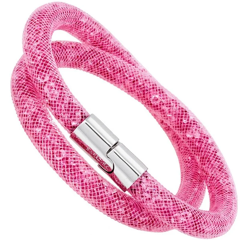 ladies bracelets trendy-Swarovski Women's Bracelet - Stardust Pink Nylon Fishnet Tube Wrap Around | 5139747