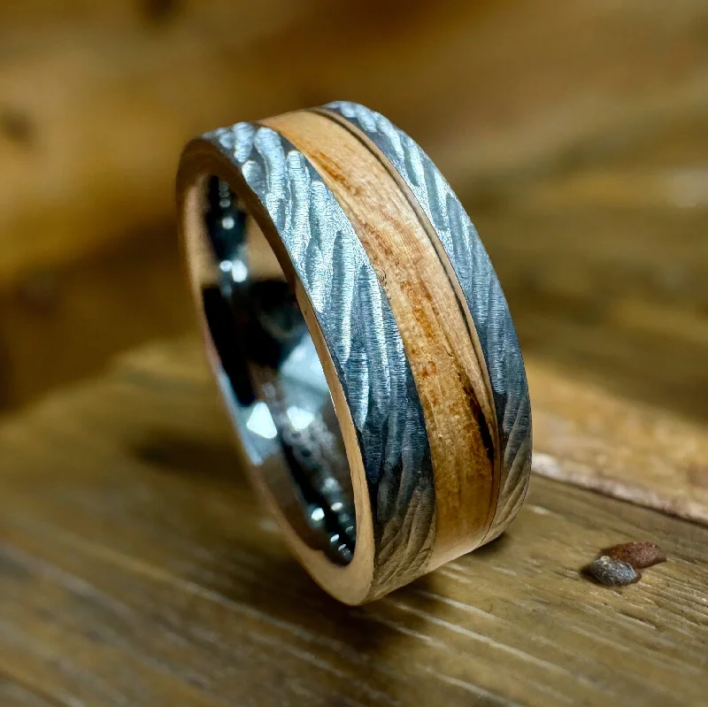 Ladies rings oath charm -“Rugged Old Ironsides" 100% USA Made Rugged Tungsten Ring With Wood From USS Constitution Ship