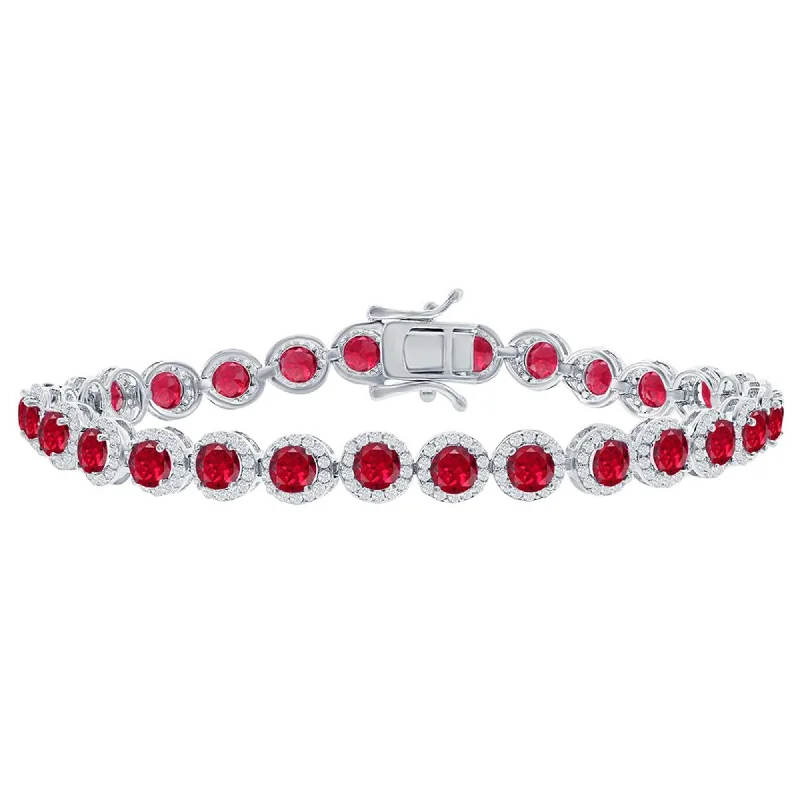 ladies bracelets travel friendly-Classic Women's Bracelet - Sterling Silver Round White and Ruby CZ Tennis | T-7972