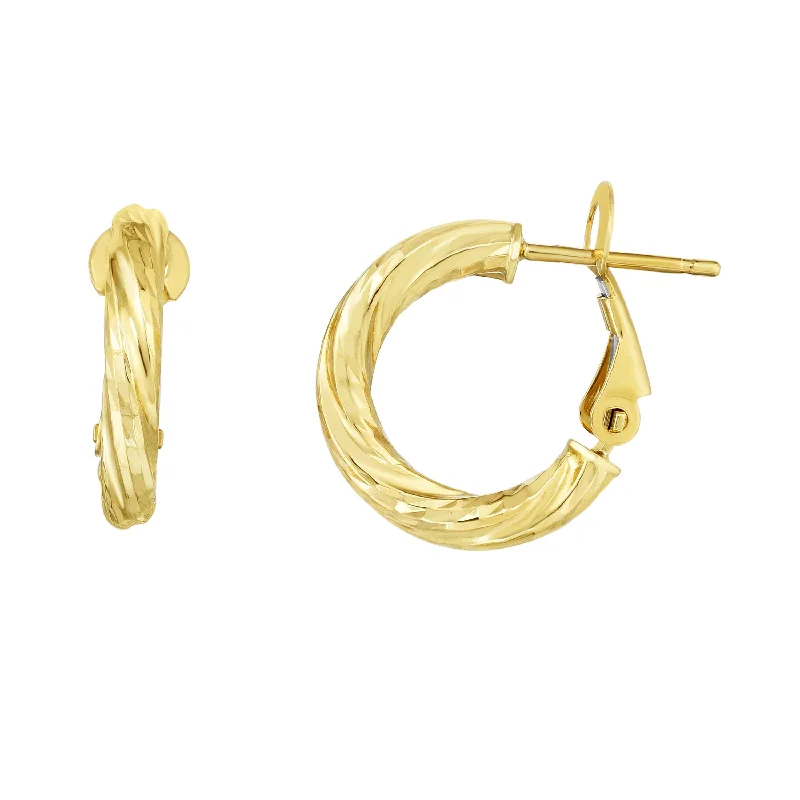 Ladies earrings ageless radiance -14K Gold 3x10mm Diamond Cut Twist Omega Back Hoop Earring