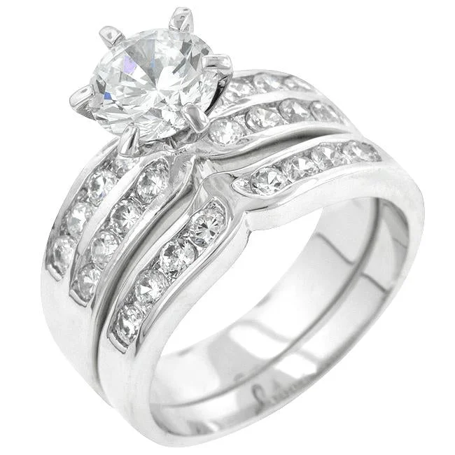 Ladies engagement rings ageless radiance -Fatima 1.8ct Round Engagement Wedding Ring Set | 2.5ct