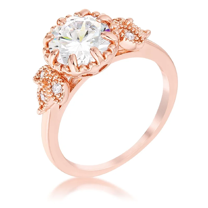 Ladies engagement rings true radiance -Laurel Leaf 2ct Round Rose Gold Engagement Ring | 2ct