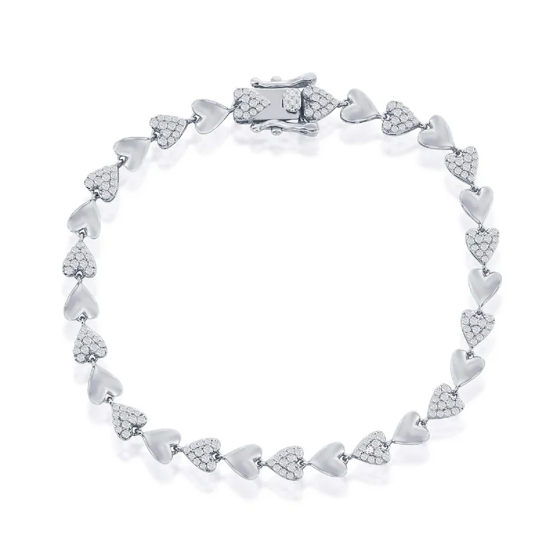 ladies bracelets organic-Classic Women's Bracelet - Sterling Silver Polished and Micro Pave CZ Heart | T-8026