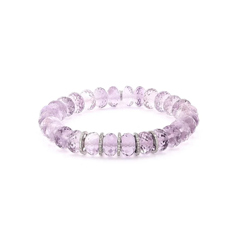 ladies bracelets green-Lavender Amethyst Bracelet with Diamond Rondelles B0003131