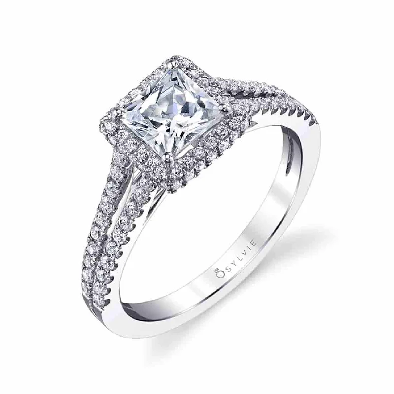 Ladies engagement rings grit shine -Sylvie Princess Cut Split Shank Engagement Ring SY175