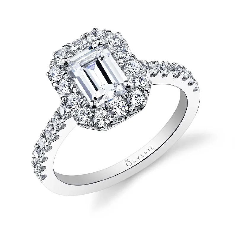 Ladies engagement rings fade shine -Sylvie Emerald Cut Engagement Ring With Halo S1199-EM