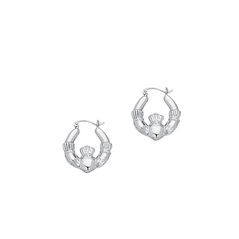 Ladies earrings edge glow pair -14K Gold Polished Claddagh Back to Back Hoop Earring