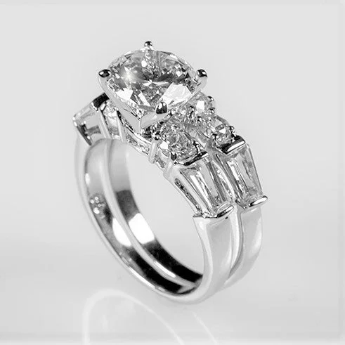 Ladies engagement rings gleam radiance -Odessa 2ct Round CZ Baguette Engagement & Wedding Ring Set | 4ct