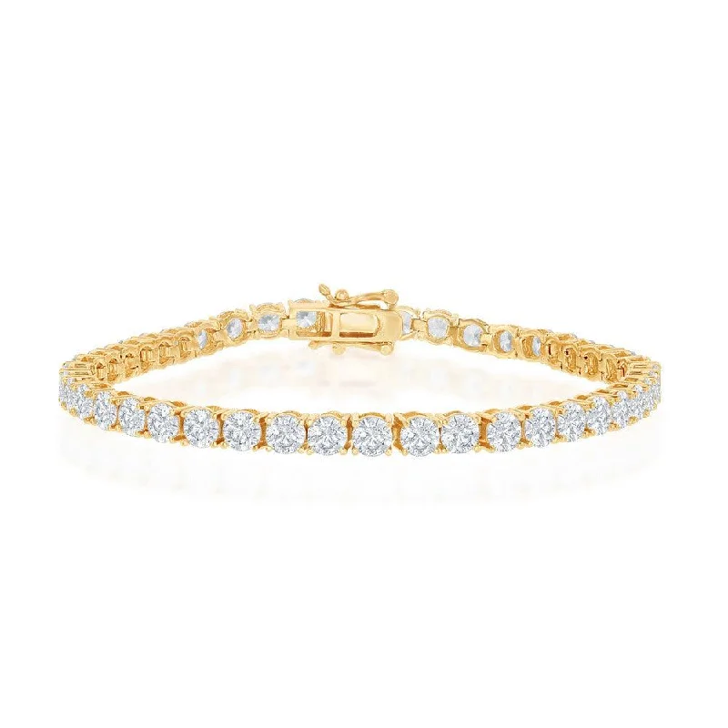 ladies bracelets packaging-Sterling Silver 4mm Prong-Set Round CZ Tennis Bracelet - Gold Plated