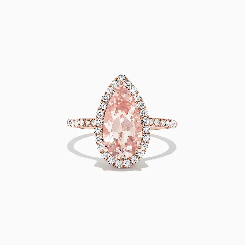 Ladies rings love heart glow -Blush 14K Rose Gold Morganite and Diamond Ring, 3.04 TCW