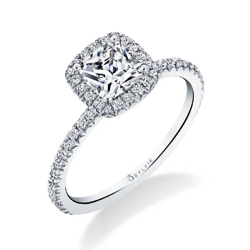 Ladies engagement rings bond glow -Sylvie Classic Cushion Halo Engagement Ring S1793-CU