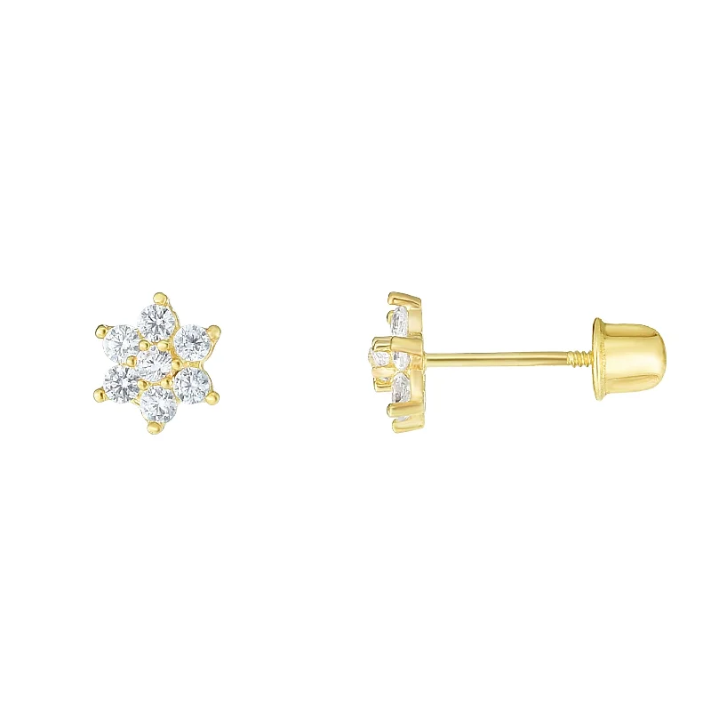 Ladies earrings palm charm -14K Gold CZ Flower Stud Earring