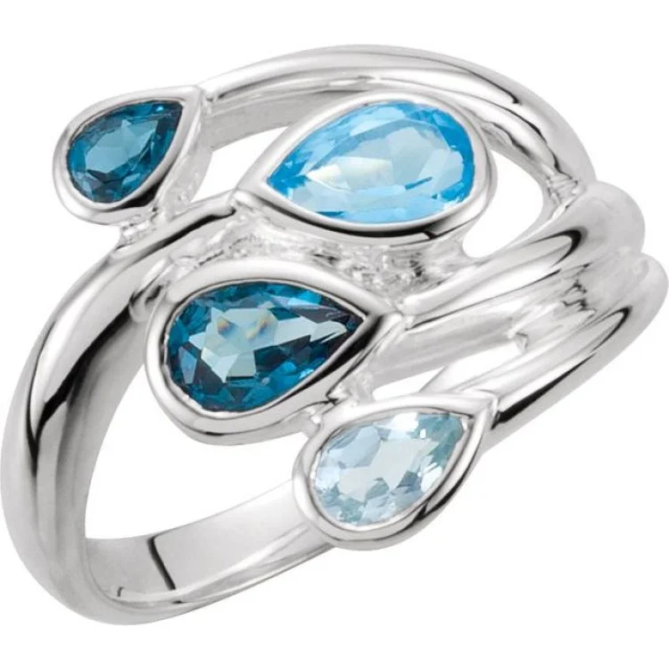 Ladies rings noble radiance -Sterling Silver Natural Sky Blue Topaz, Natural London Blue & Natural Swiss Blue Bypass Ring