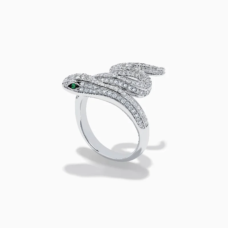 Ladies rings duo glow band -Brasilica 14K White Gold Diamond and Emerald Snake Ring