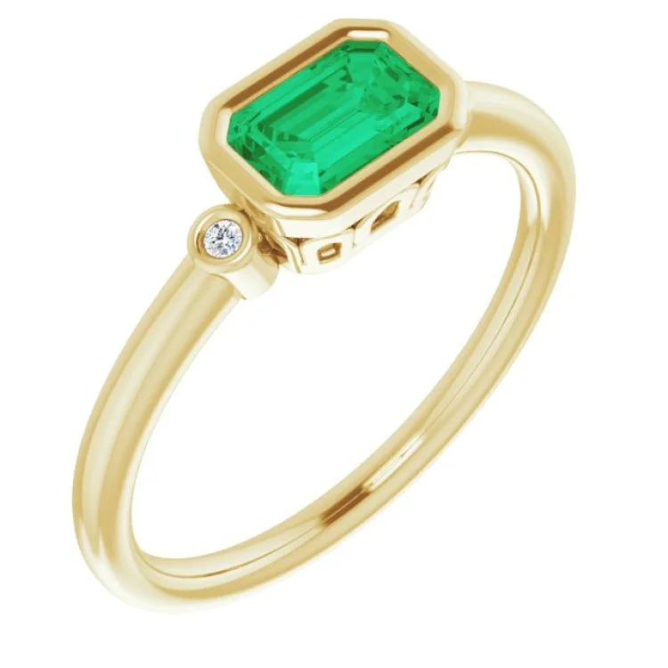 Ladies rings mate charm -14K Yellow Lab-Grown Emerald & .02 CTW Natural Diamond Ring