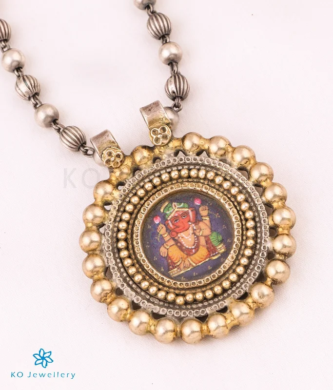 ladies necklaces graduation-The Ojasvi Silver Antique Handpainted Ganesha Necklace