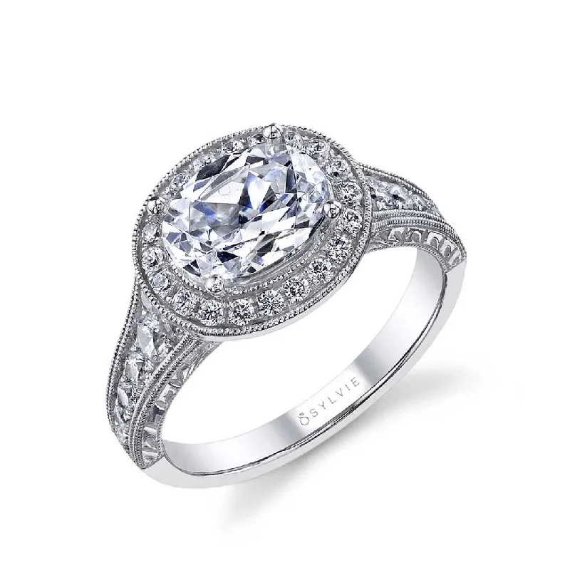 Ladies engagement rings vibe charm -Sylvie Oval Shaped East To West Halo Engagement Ring SY978