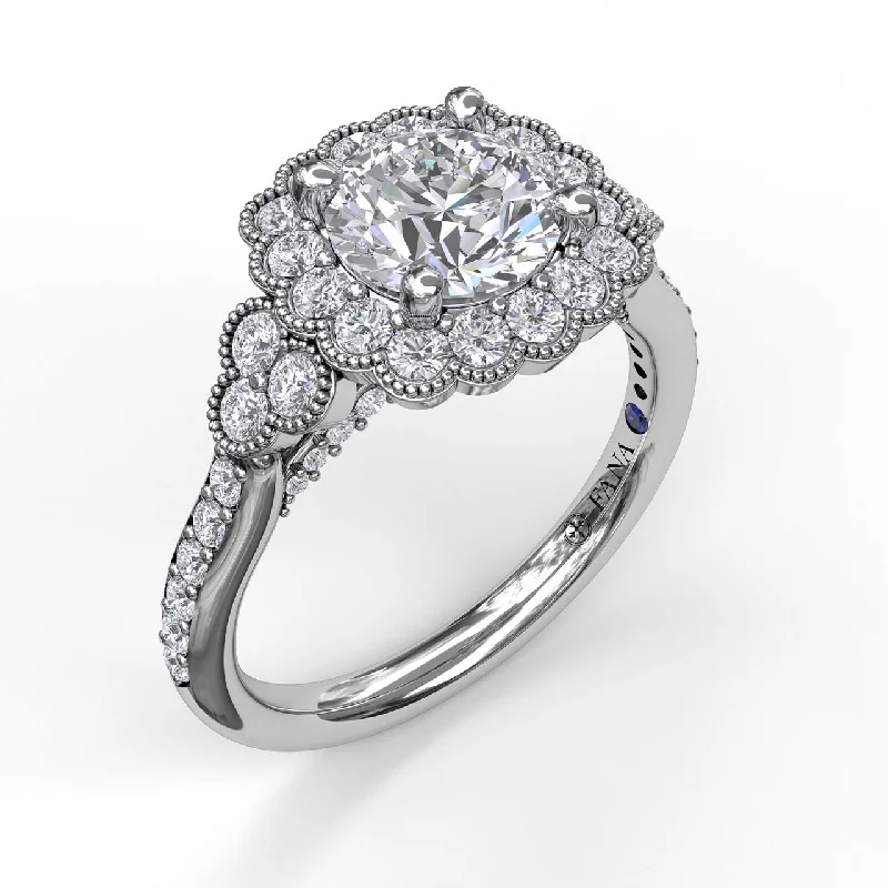 Ladies engagement rings lush glow -Fana Floral Halo With Diamond Accents Engagement Ring 3563