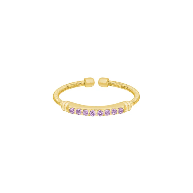 Ladies rings prime radiance -Gold Finish Sterling Silver Cable Cuff Ring with Simulated Light Amethyst Birth Gems - June