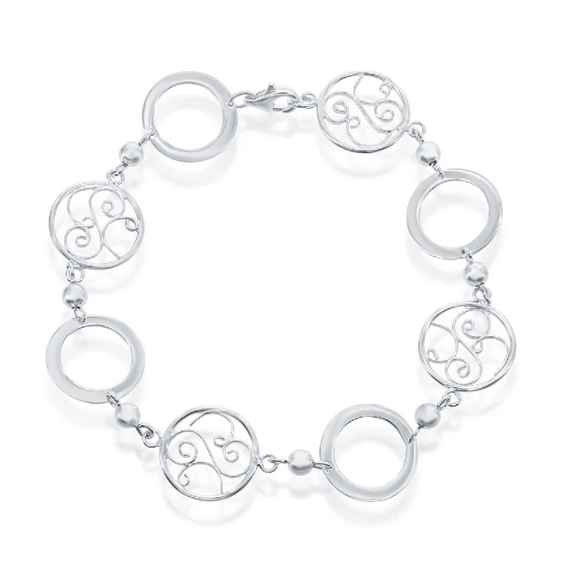 ladies bracelets personalized-Classic Women's Bracelet - Sterling Silver Open and Designed Circle Linked | S-4376