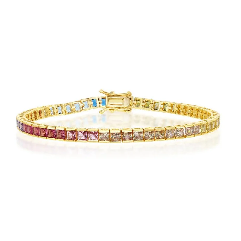 ladies bracelets luxury-Sterling Silver Gold Plated Rainbow CZ Channel-Set Bracelet