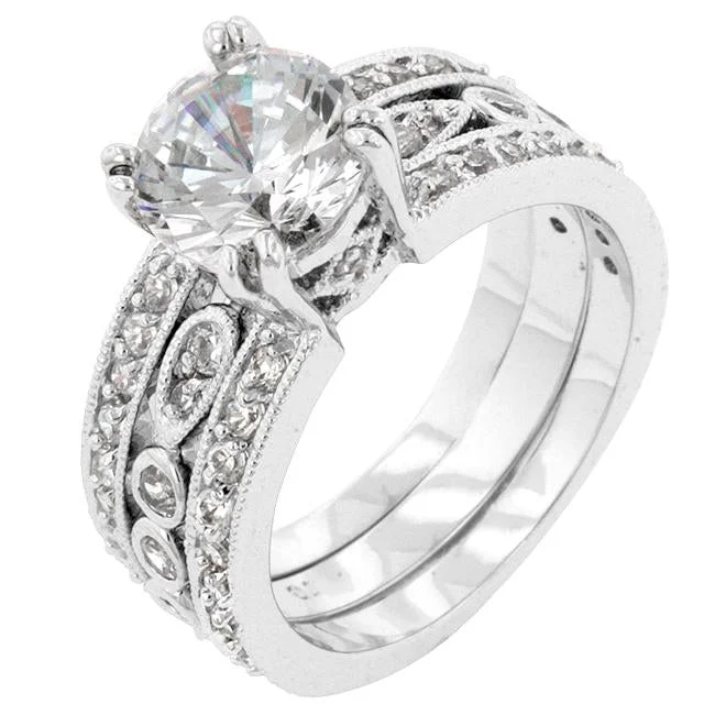 Ladies engagement rings odd gem glow -Elnora 2.5ct Round Engagement and Wedding Set | 4ct