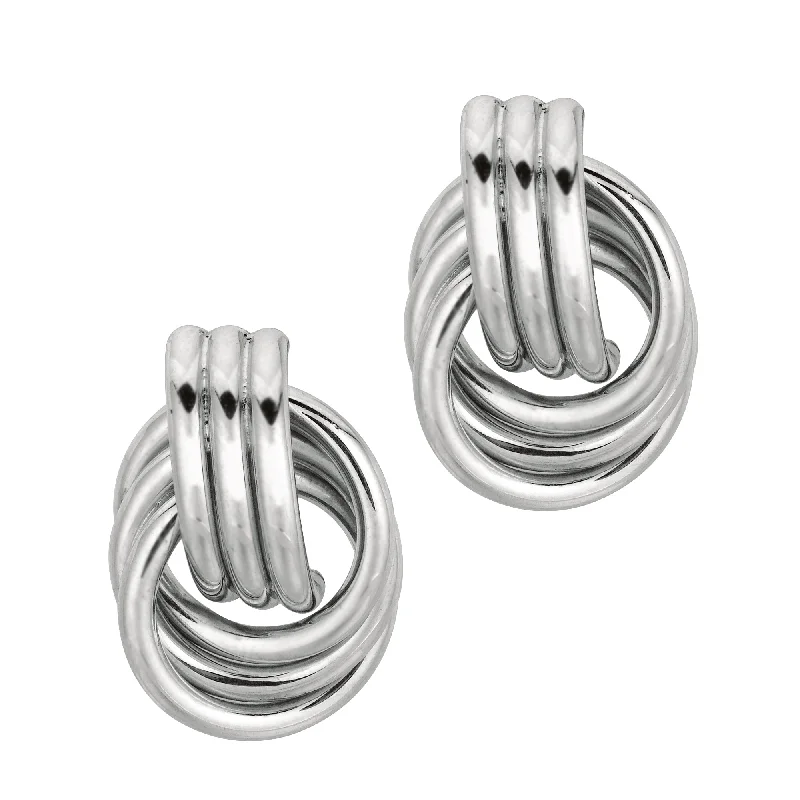 Ladies earrings bloom shine -Silver Love Knot Huggie Earring