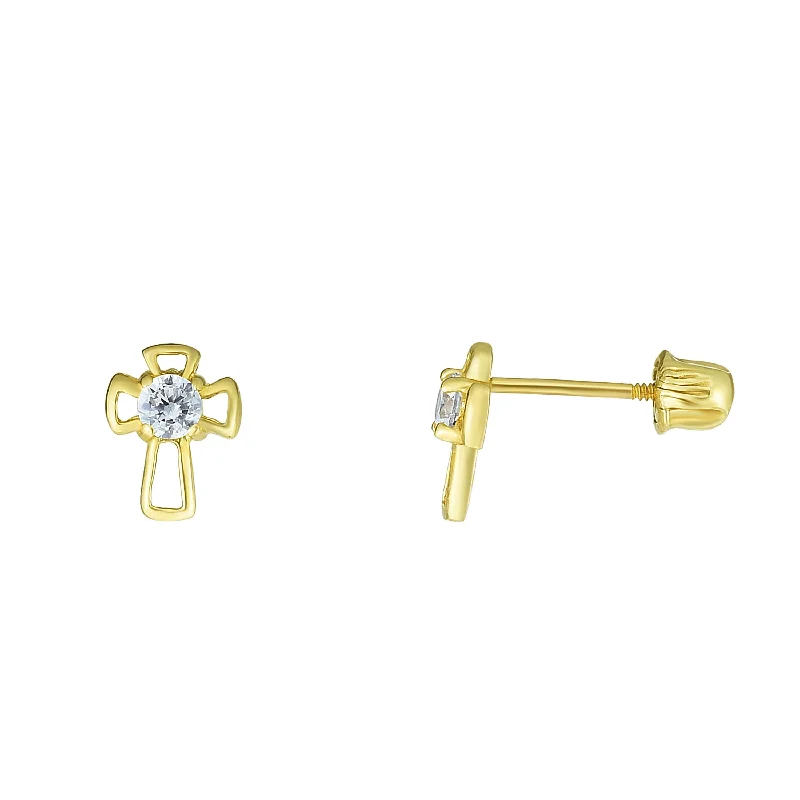 Ladies earrings fade shine -14K Gold CZ Cross Stud Earring